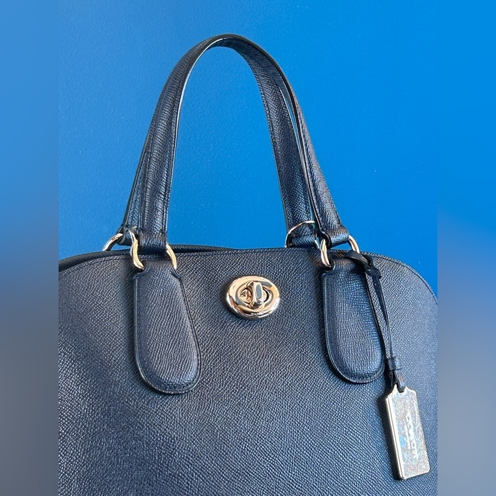 Coach Prince Street Midnight Blue Crossgrain Leather Domed Satchel 34939 - Picture 6 of 17